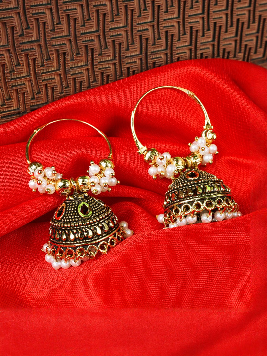 Kanha traders Brass Plated Artificial Beaded Oxidized Dome Shaped Jhumkas