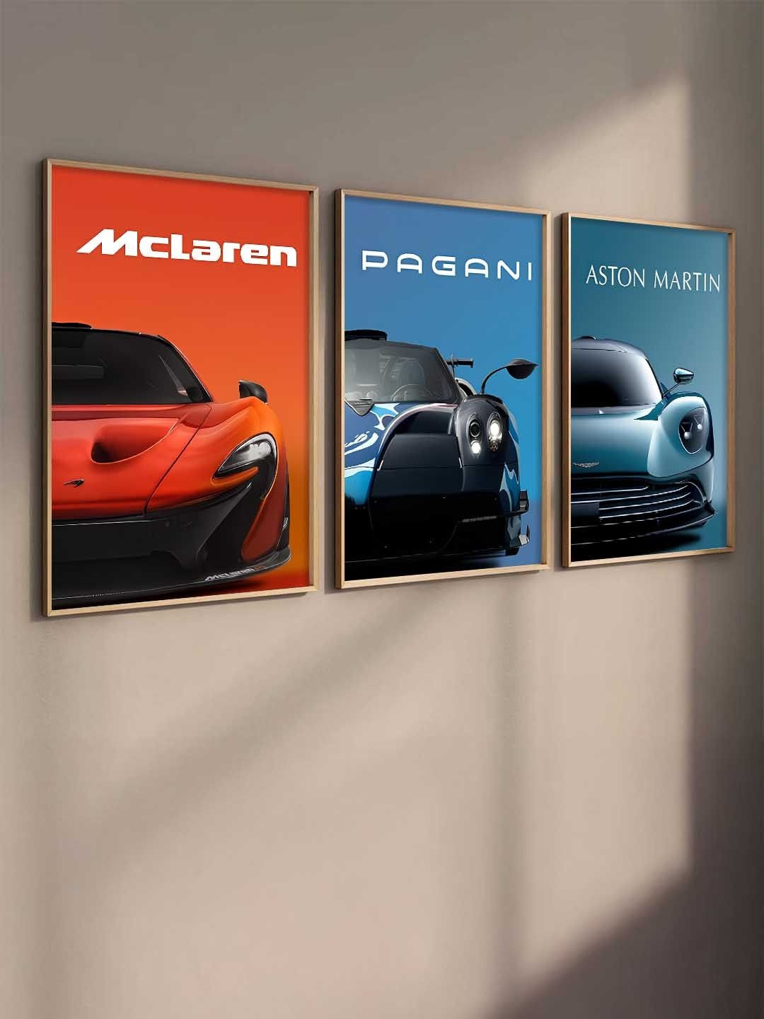 Kotart Red & Blue 3 Pieces Sports Car Framed Posters Wooden Wall Arts
