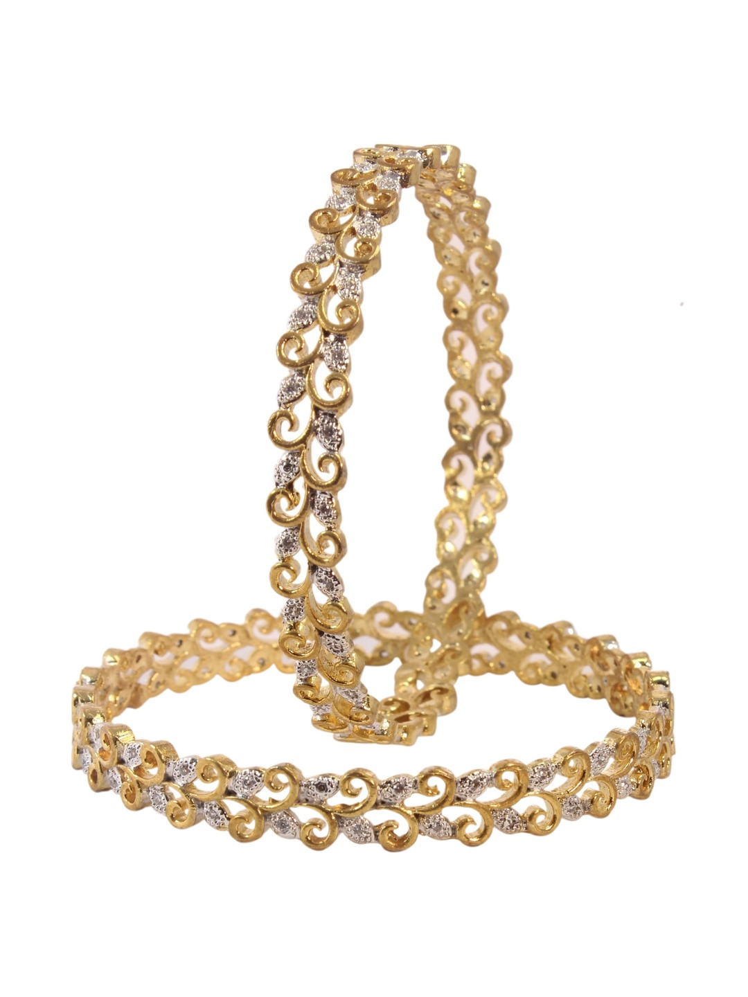 Shiv Jewels Set Of 2 Gold Plated American Diamond & Cubic Zircon Studded Bangles