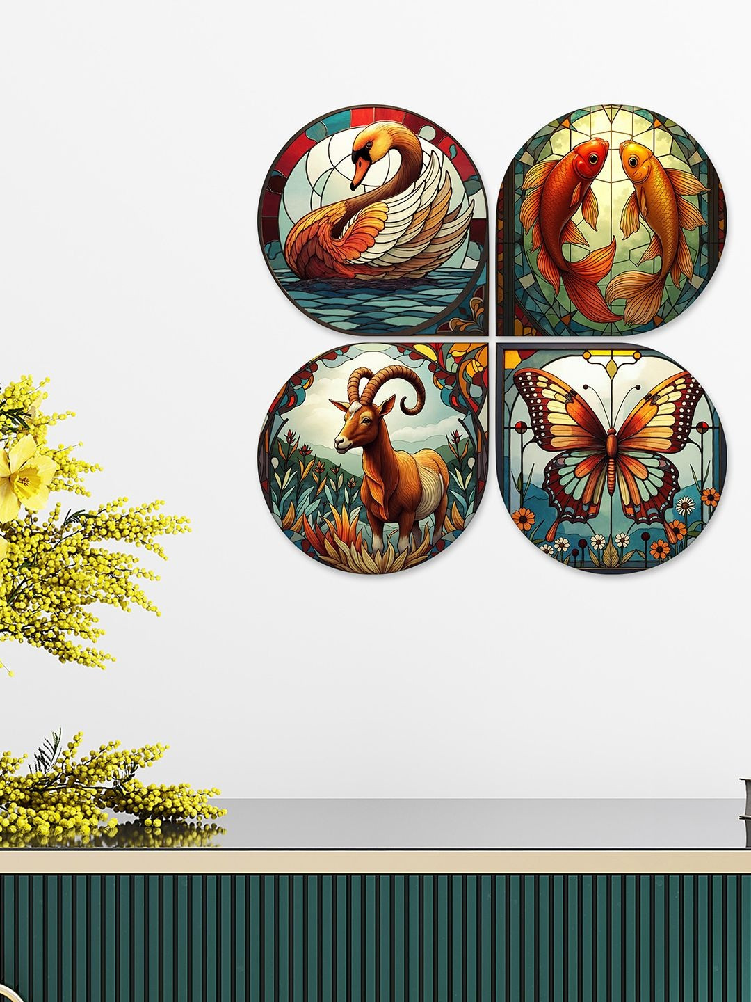 ArtVibes Unisex Set Of 4 Nature Decorative Handcrafted Mdf Wooden Wall Hangings