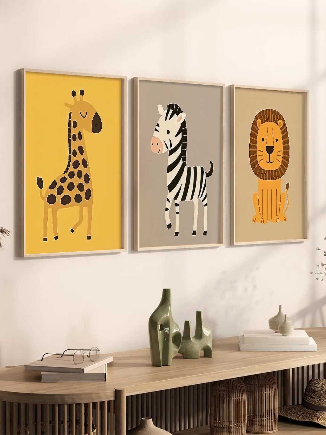 Kotart Yellow & Black 3 Pieces Cartoon Art Wooden Rectangle Wall Arts