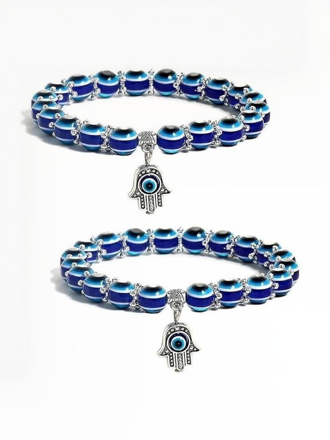 Lovemi Movements Women Alloy Evil Eye Blue Beaded Hamsa Charm Stretch Bracelet