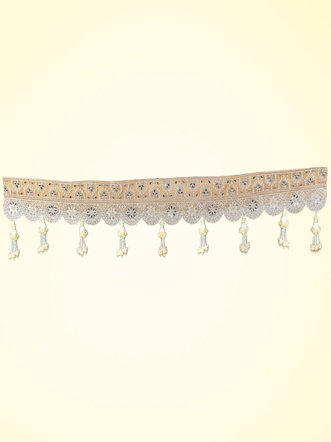 HAATHKA HOMES Gold Toned & White Beaded Jute Toran