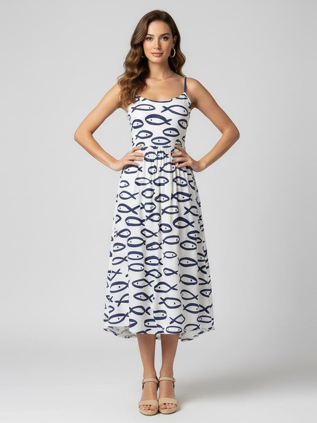 KUNDAN FAB Women Animal Printed Square Neck Sleeveless Dress