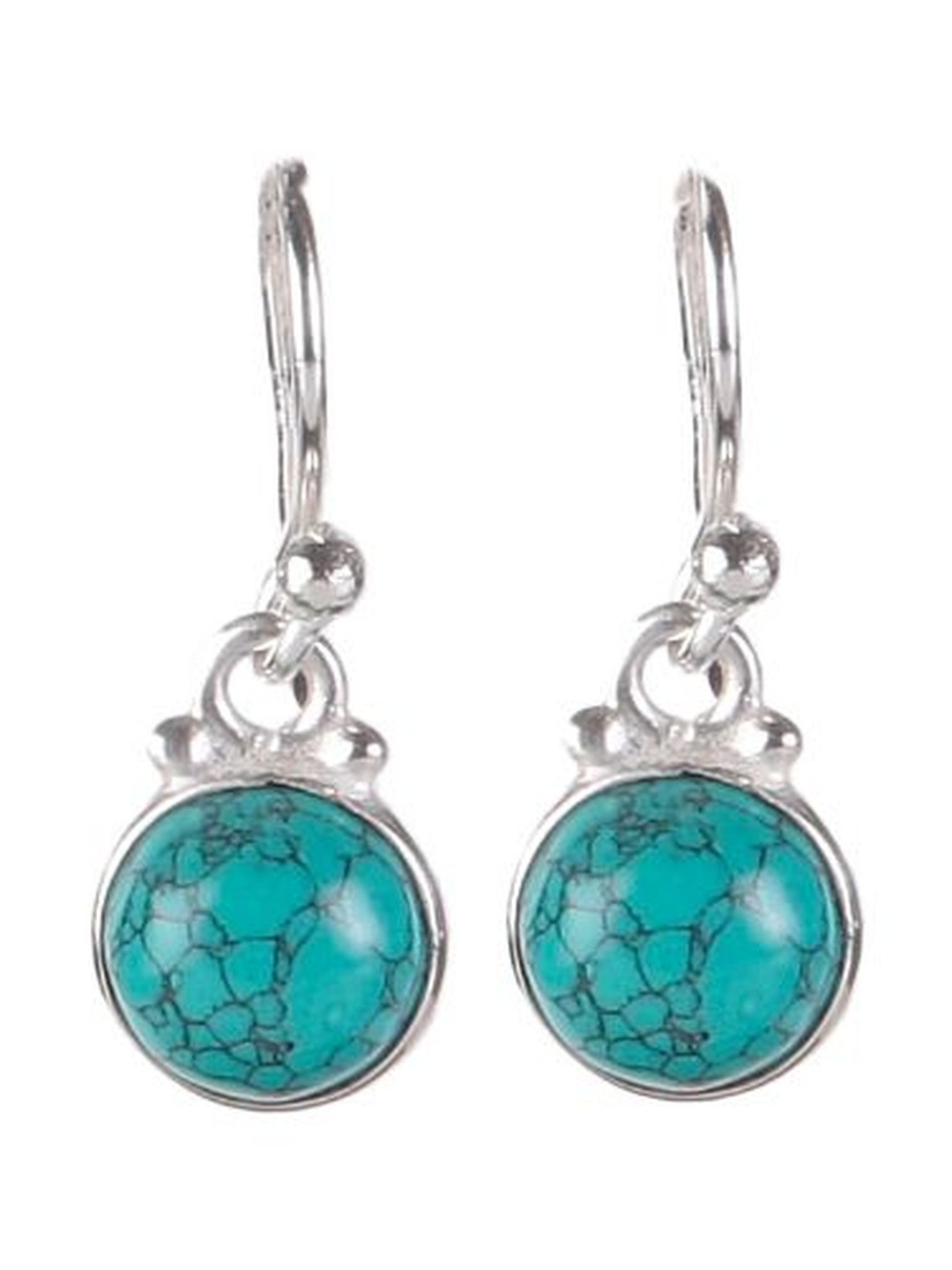 FUSIONARI Sterling Silver Turquoise Studded & Pearls Beaded Drop Earrings