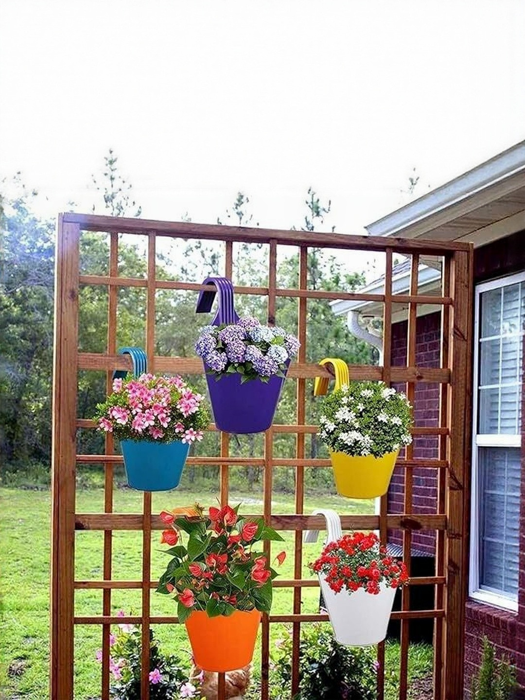 DERVINO 5 Pieces Red HangingRailing Planters