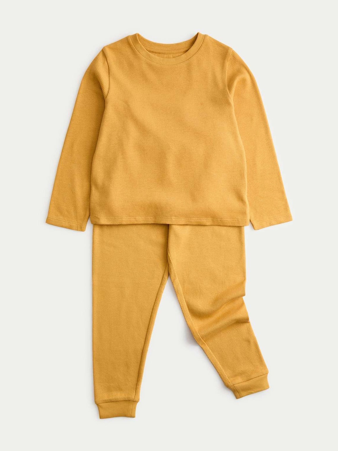 Marks & Spencer Girls Pure Cotton Waffle T-Shirt & Joggers Night suit