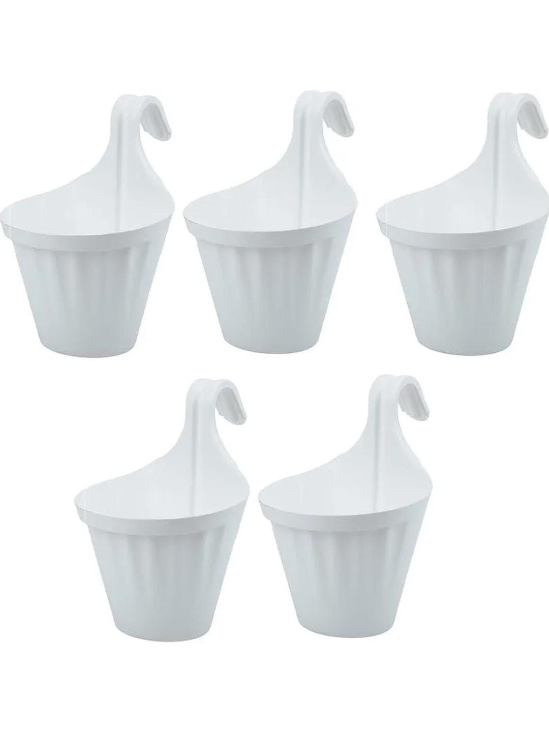 DERVINO 5 Pieces White Hanging Railing Pots Planters