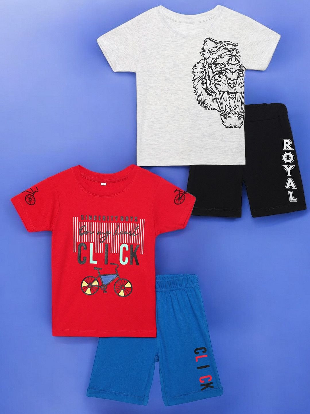 GUTI Infant Boys Pack Of 2 Printed Short Sleeves Pure Cotton T-shirts With Shorts