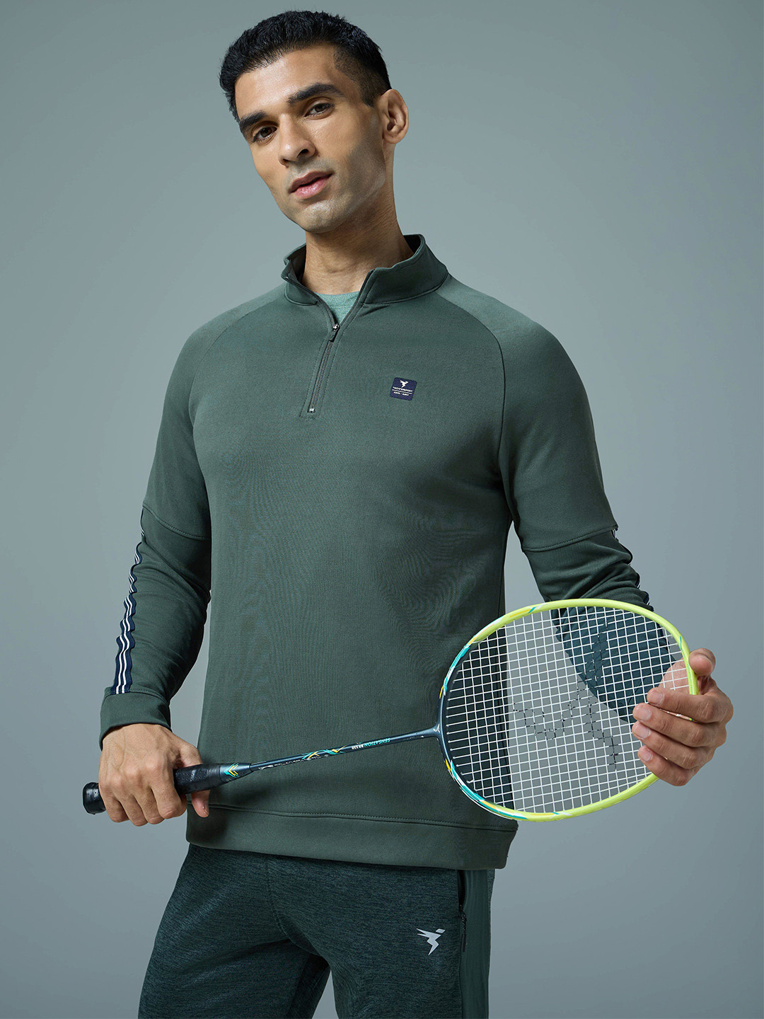 Technosport Men Solid Slim Fit Mock Neck Sports Sweatshirt with ELASTO PLUS