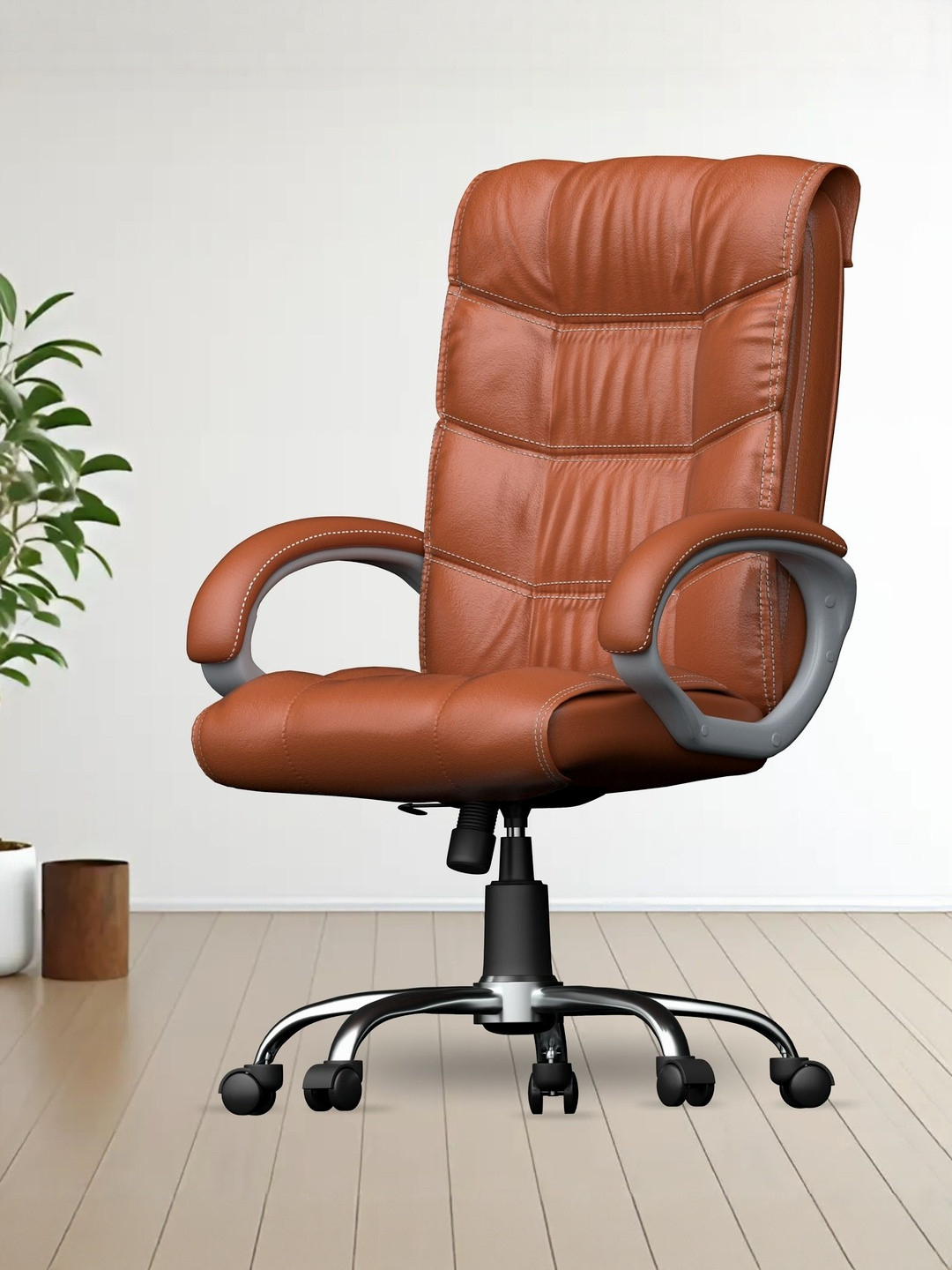 FUGO Brown Adjustable Seat High Back Office Chair