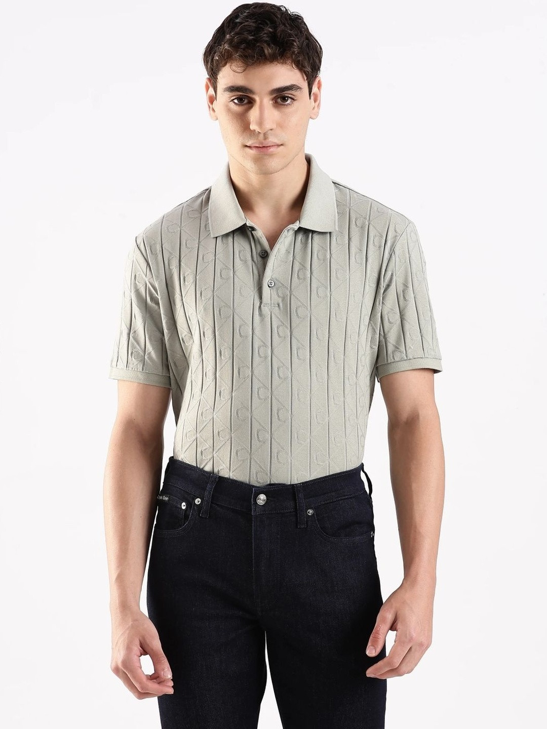 Calvin Klein Jeans Textured Polo Collar Cotton T-shirt