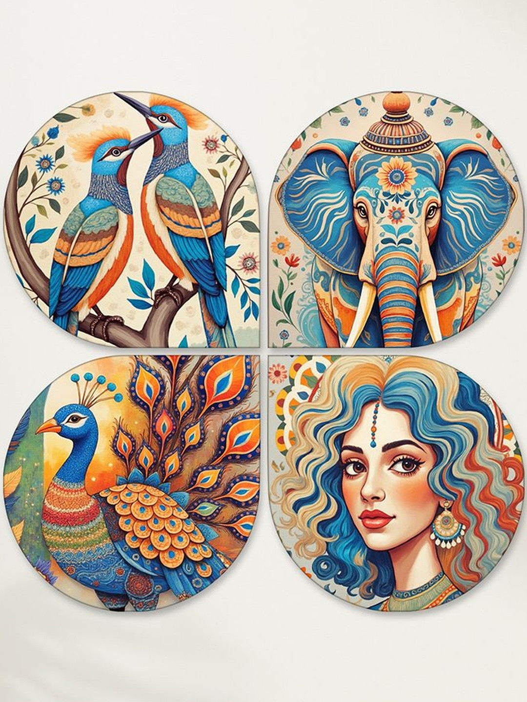 ArtVibes Brown & Blue 4 Pieces Nature Printed Wall Hangings