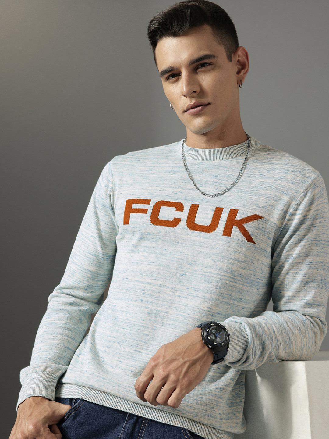FCUK Brand Logo Self-Design Pullover Sweater