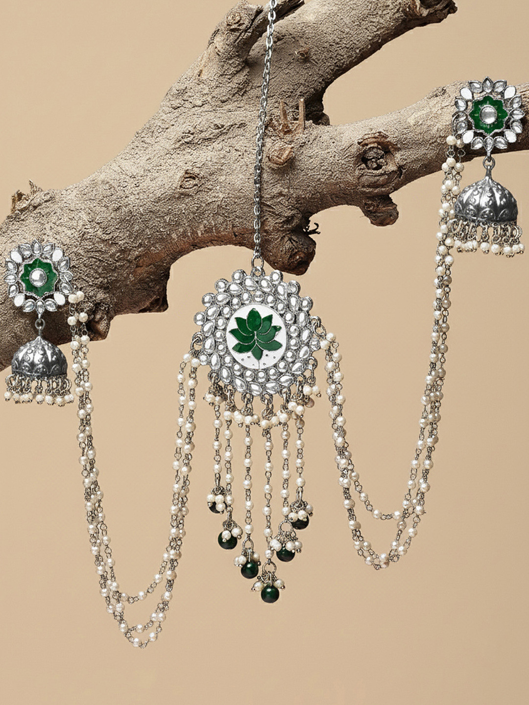 KARATCART Silver-Plated Jhumkas With Juda Pin