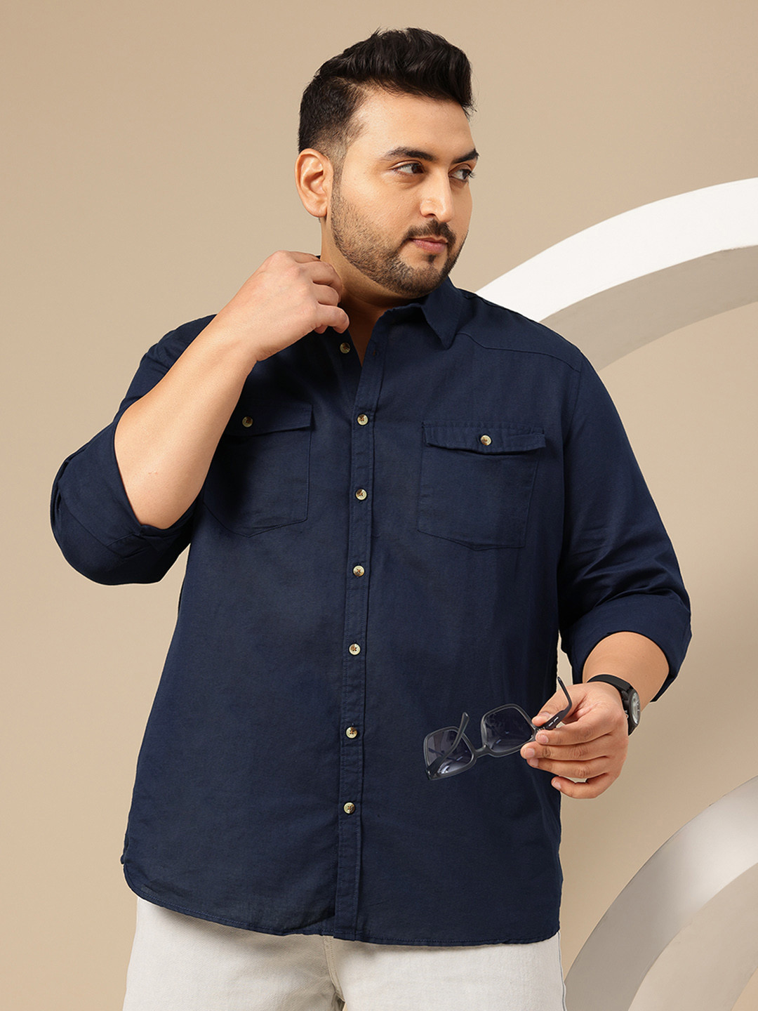 Sztori Plus Size Cotton Linen Casual Shirt