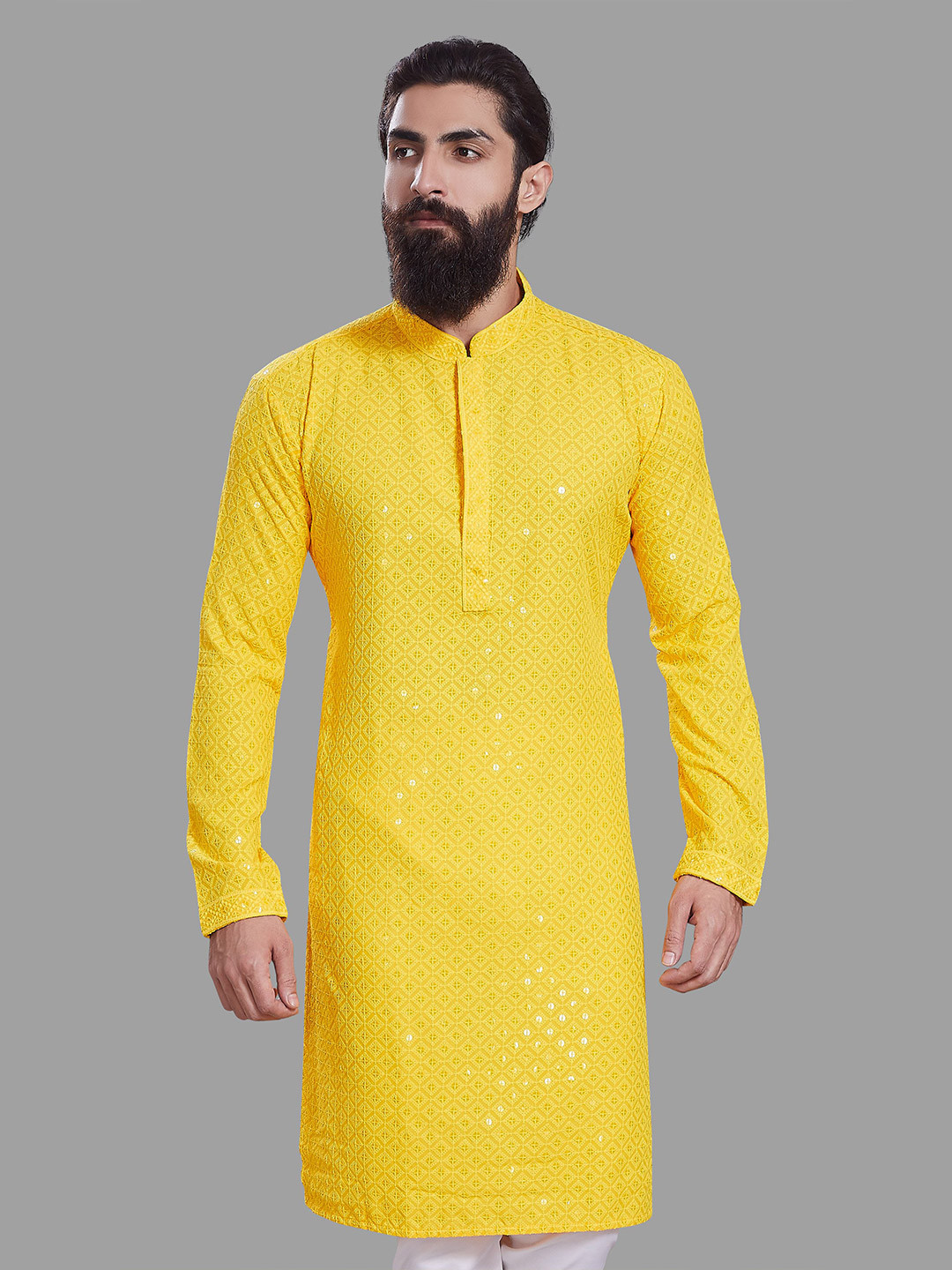 DIVISIVE Embroidered Mandarin Collar Thread Work A-Line Kurta