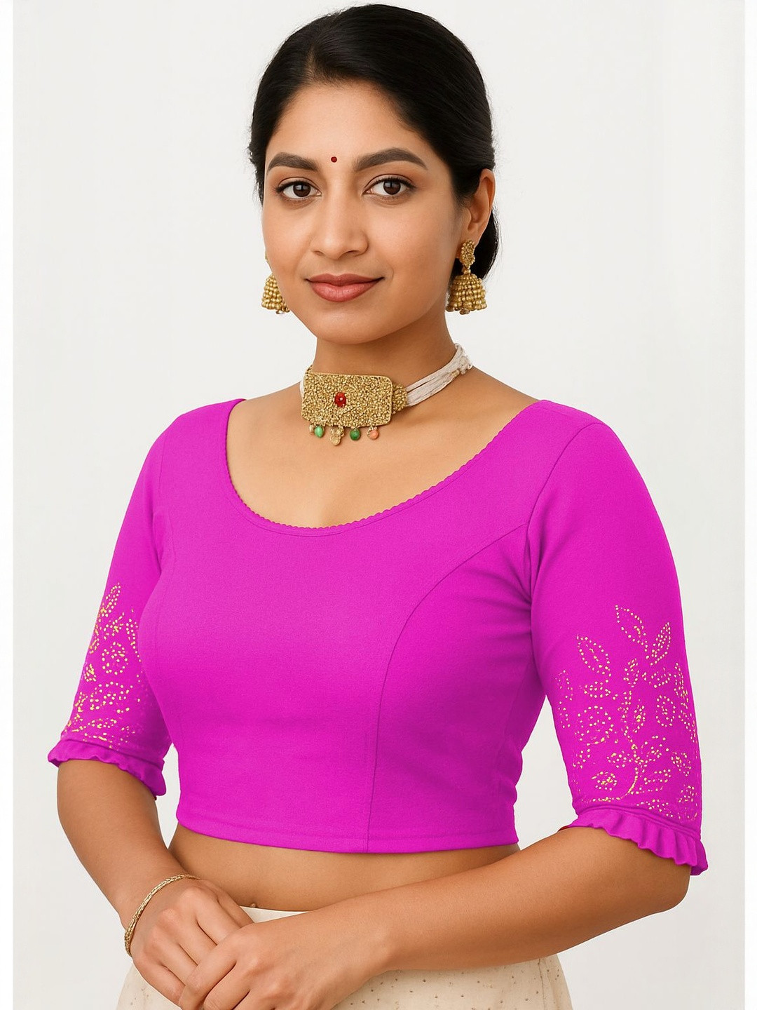 PU FASHION Womens Stone Work Design Stylish Readymade Stretchable Blouse