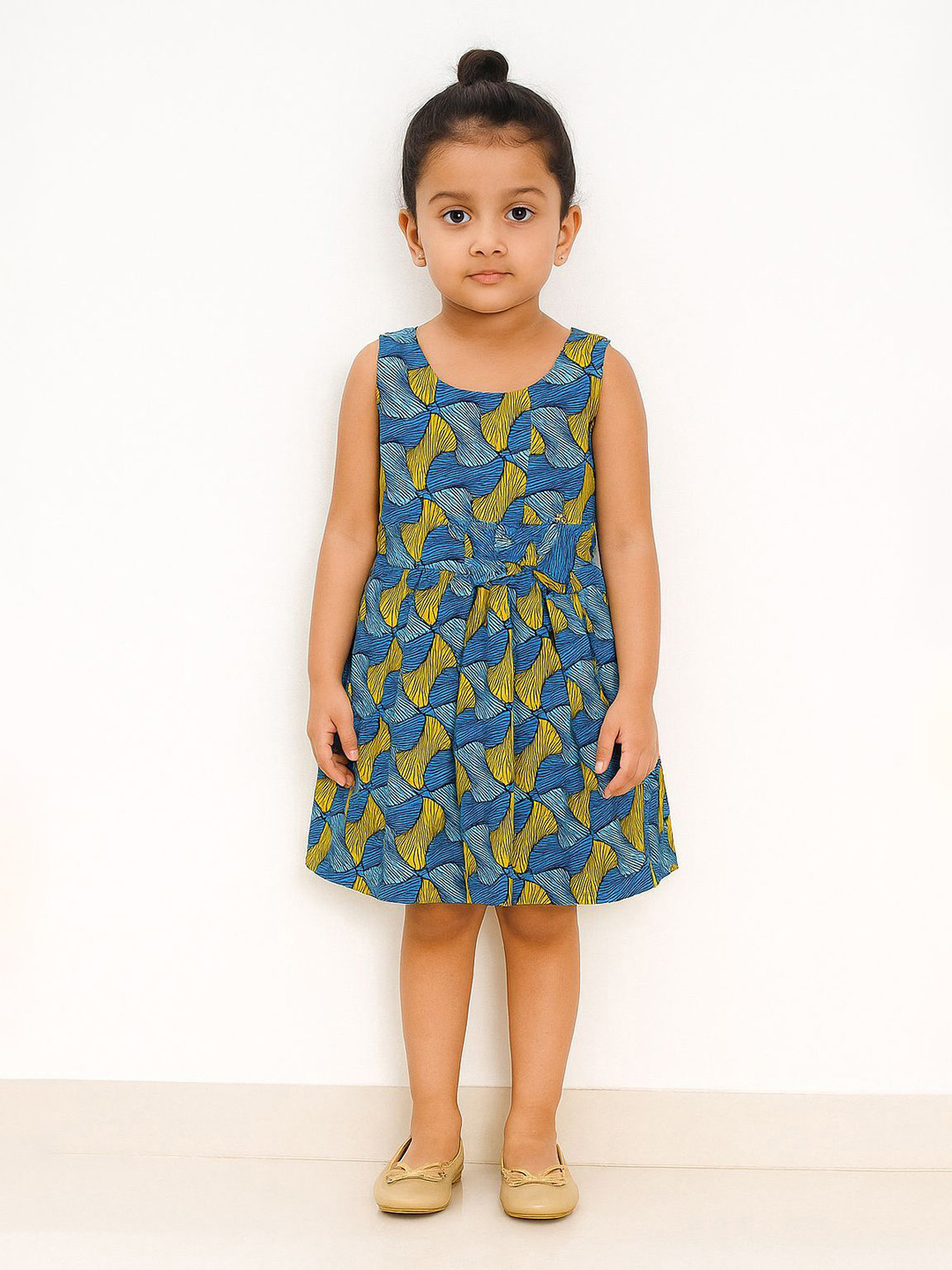 Spring Unicorn Girls Abstract Printed Round Neck Cotton  Fit & Flare Dress