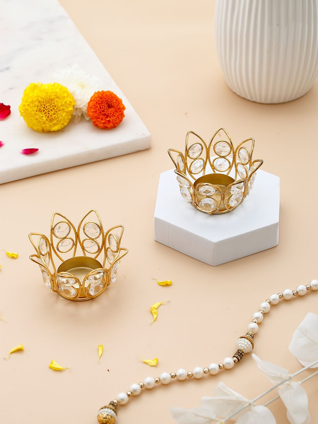 Archies Pack of 2 Floral Metal Diya