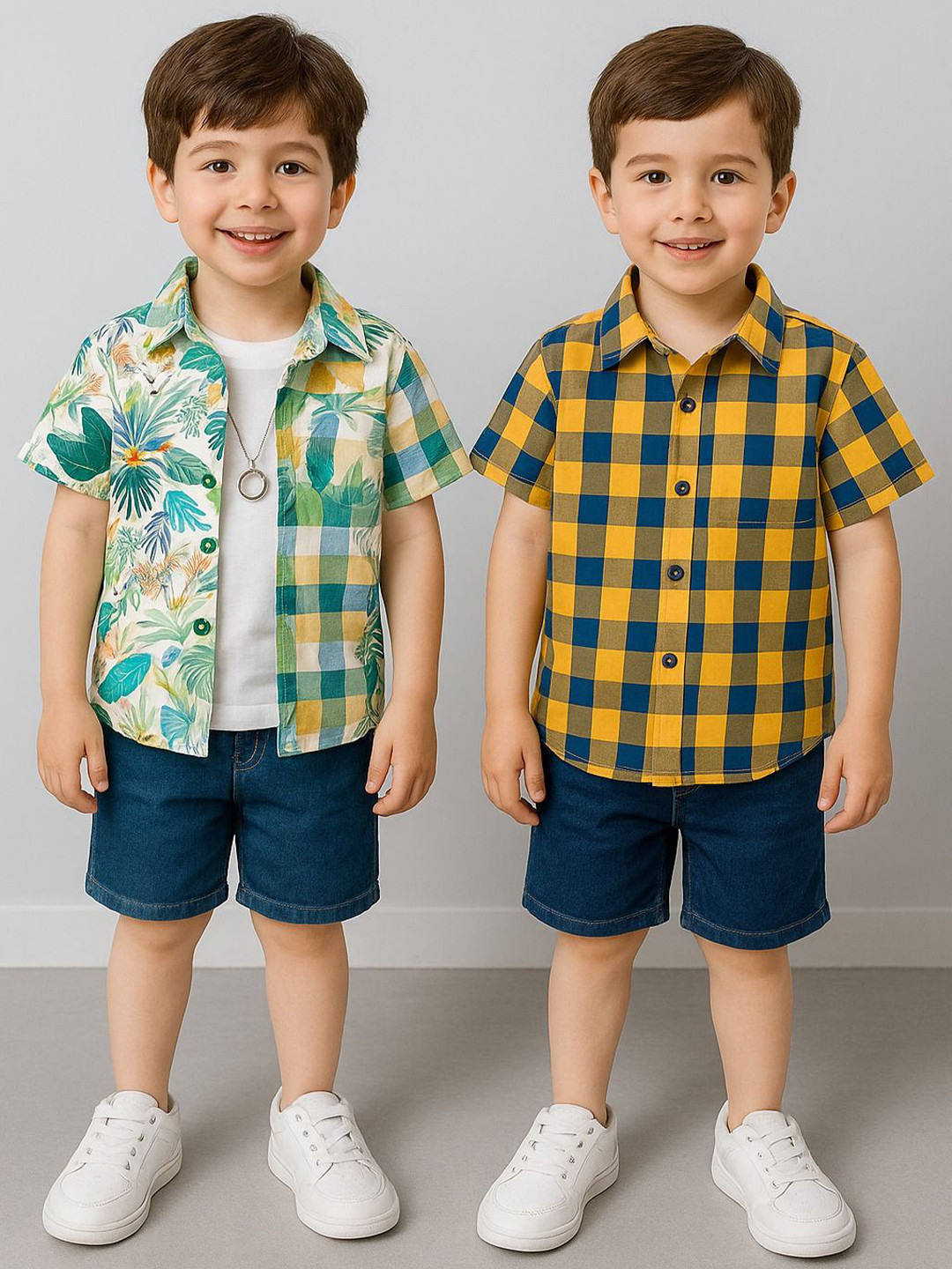 M J Fashion Unisex Pack of 2 Buffalo Checked Cotton Casual Shirts