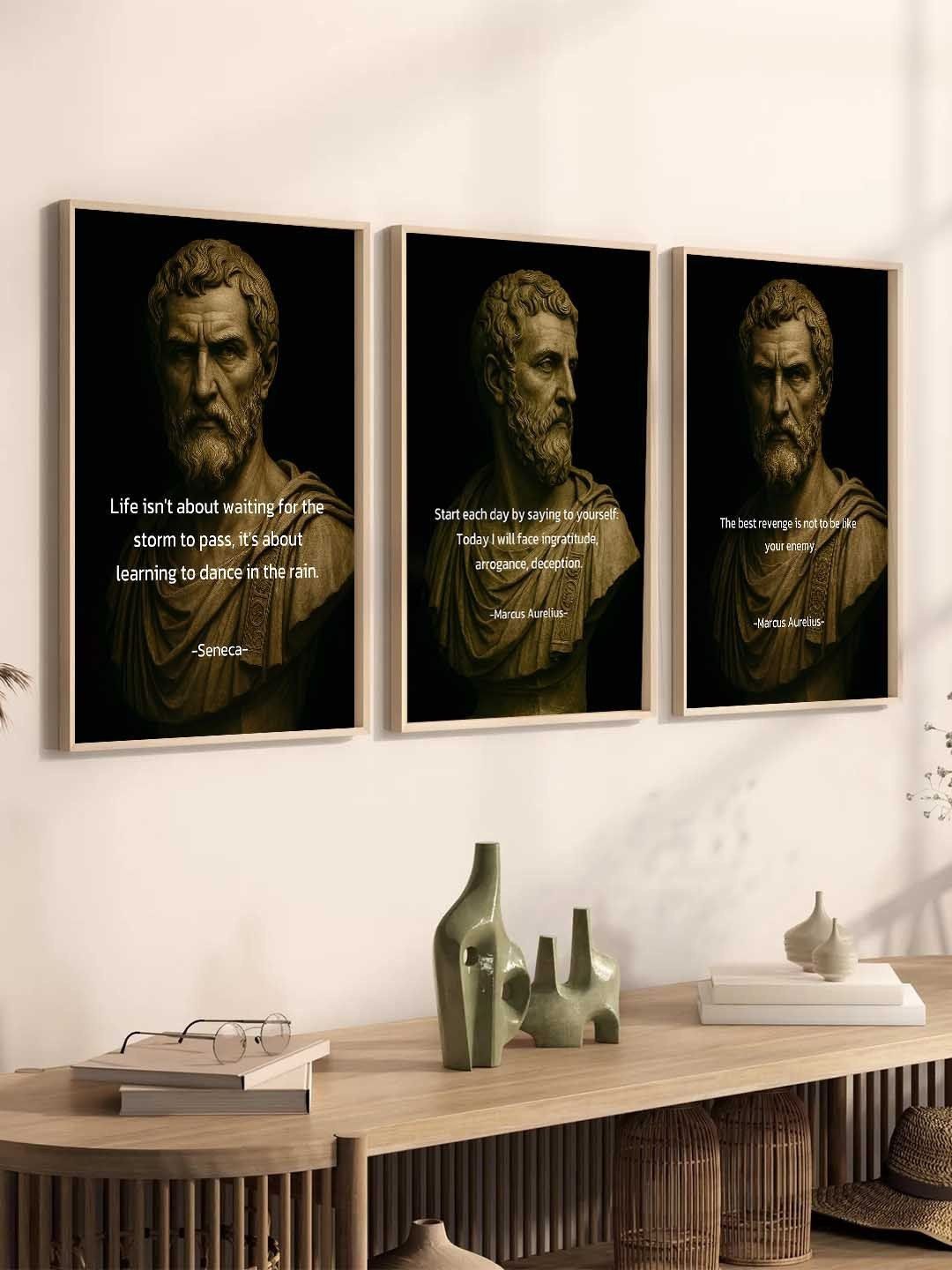 Kotart Black & White 3 Pieces Philosophy Framed Posters Wooden Wall Arts
