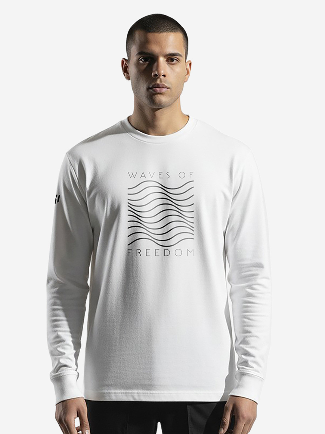 DEPLOYED Waves Of Freedom Signature Graphic Printed Cotton Round Neck T-shirt
