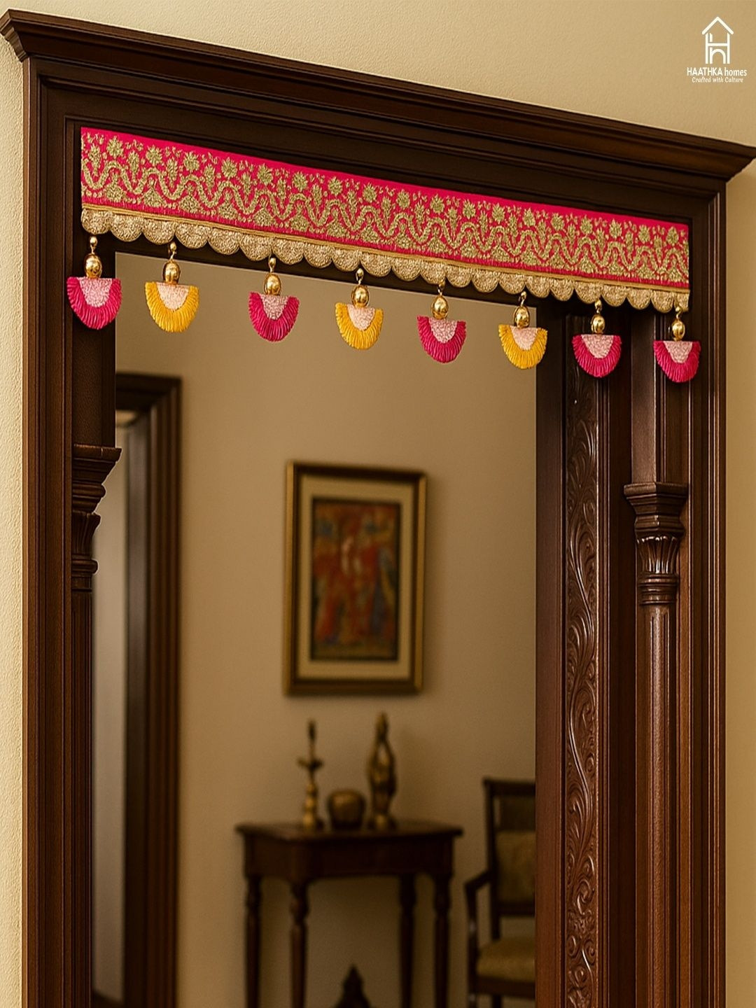 HAATHKA HOMES Pink & Yellow Beaded Toran Festive Decor