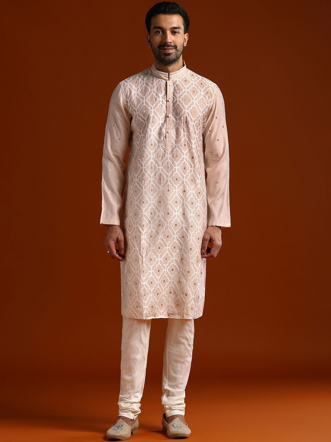 KALKI Fashion Men Pink Viscose Rayon Kurta Set
