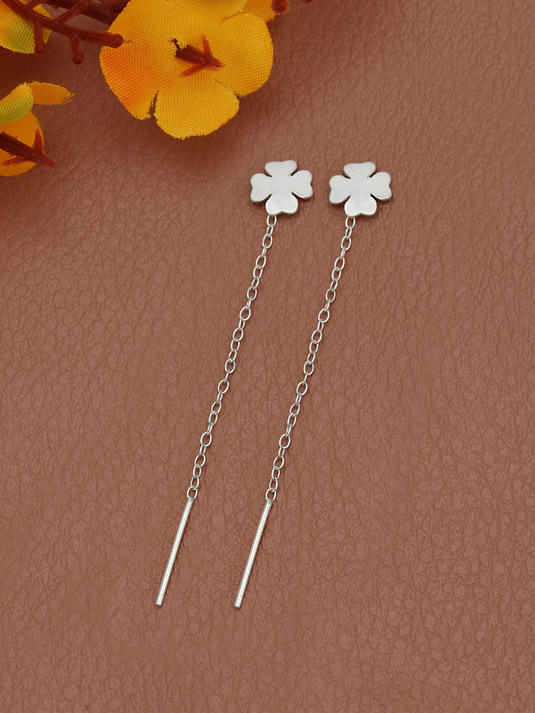 VANBELLE 925 Sterling Silver Rhodium Plated Four Clover Drop Earring
