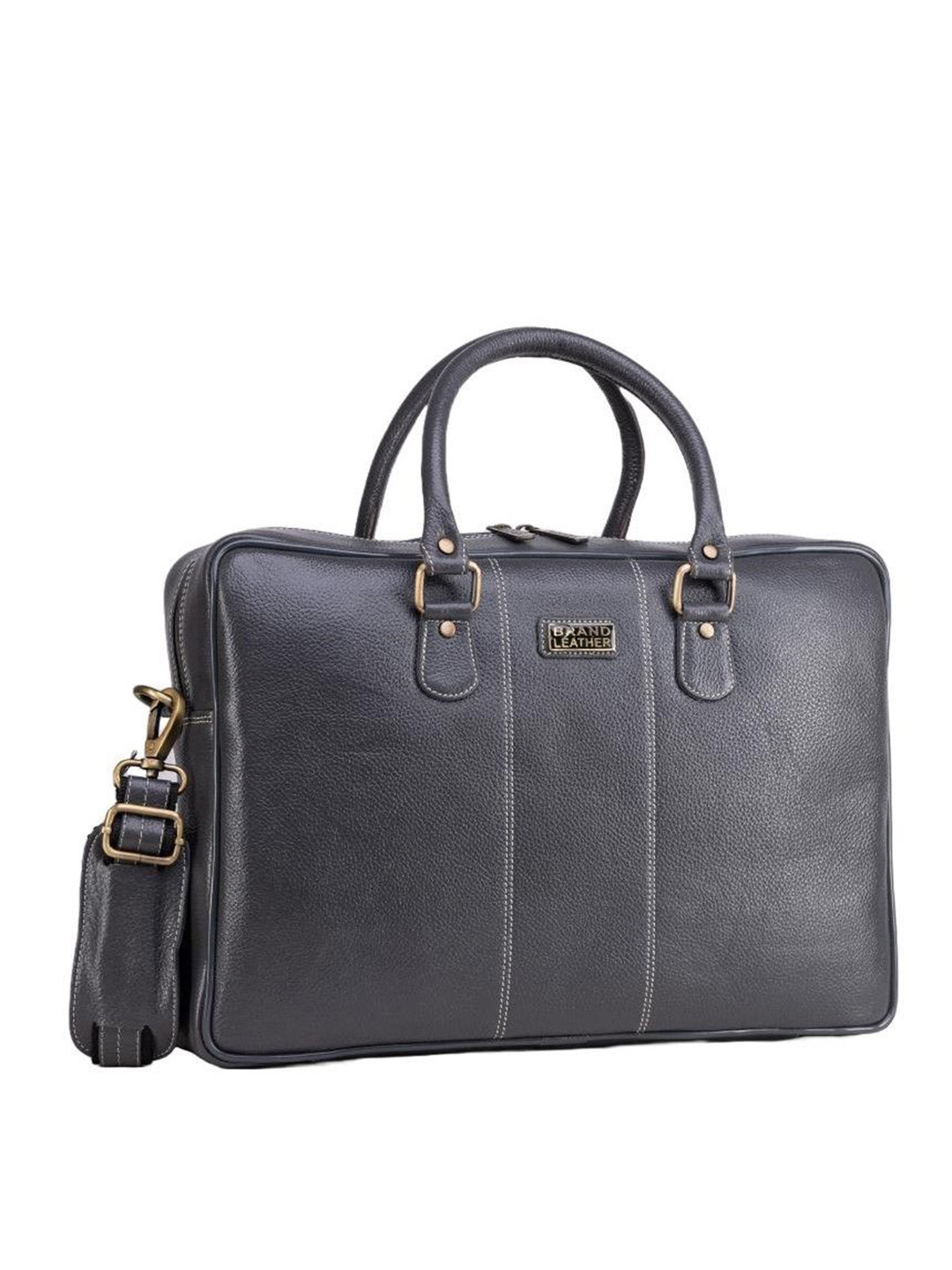 BRAND LEATHER Men Textured Leather Messenger Bag With Detachable Sling Strap