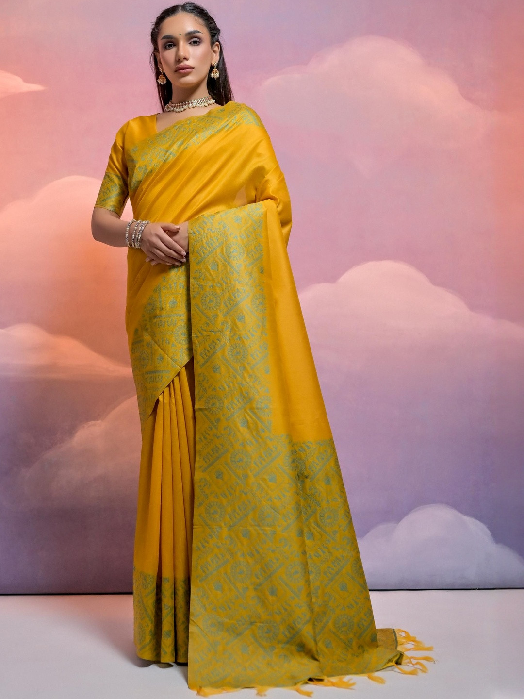 bansari textiles Ethnic Motifs Woven Design Zari Border Pure Cotton Banarasi Saree