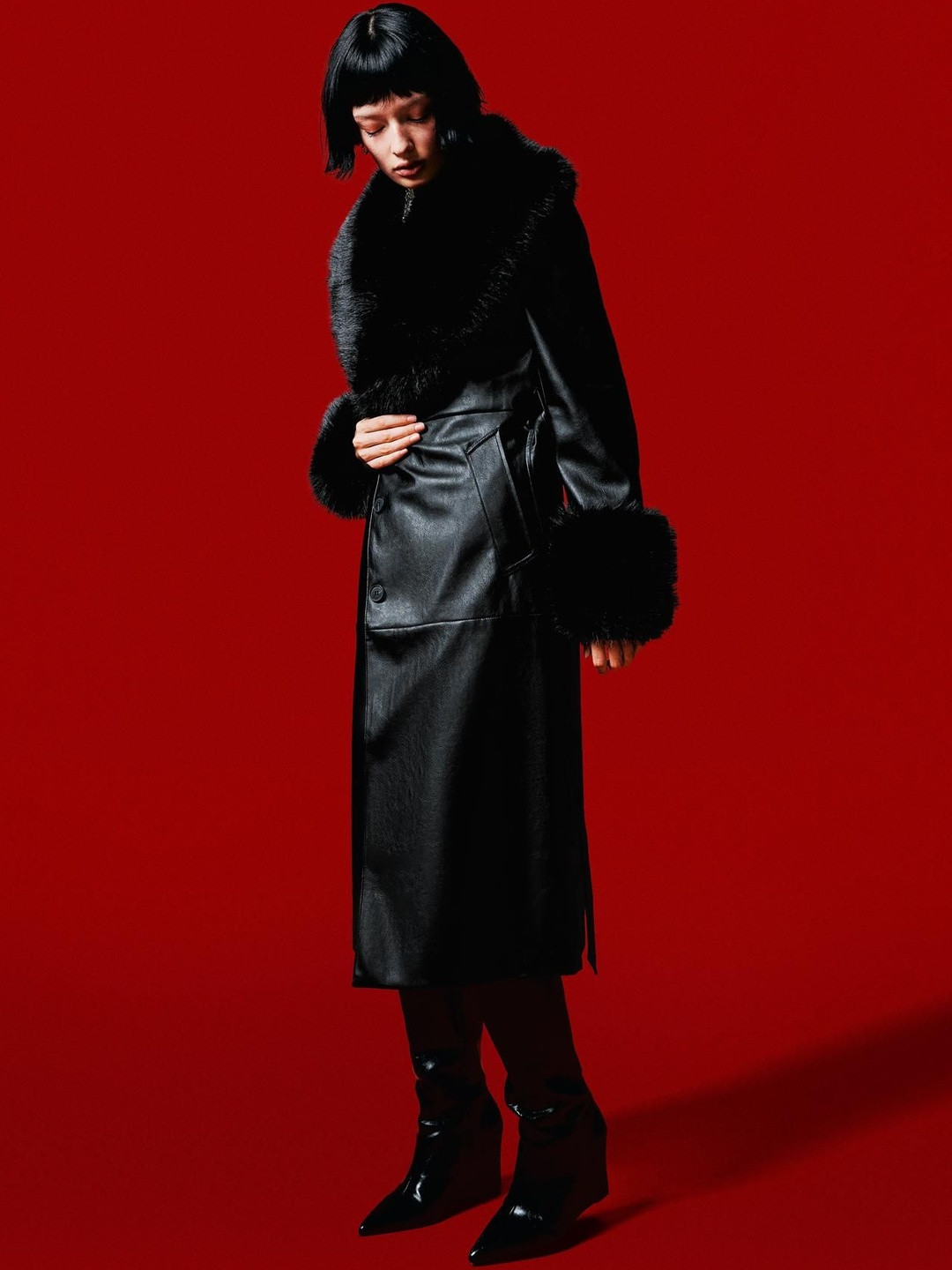 Bershka Women Long Sleeved Coats With Contrast Faux Fur