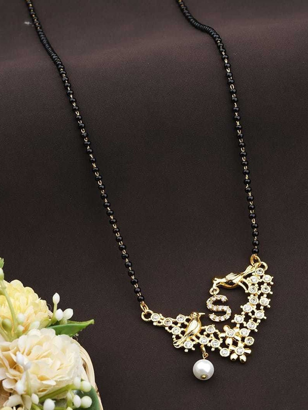 Laksh Enterprise Artificial Stones Studded & Beaded Birds Design S Alphabet Mangalsutra