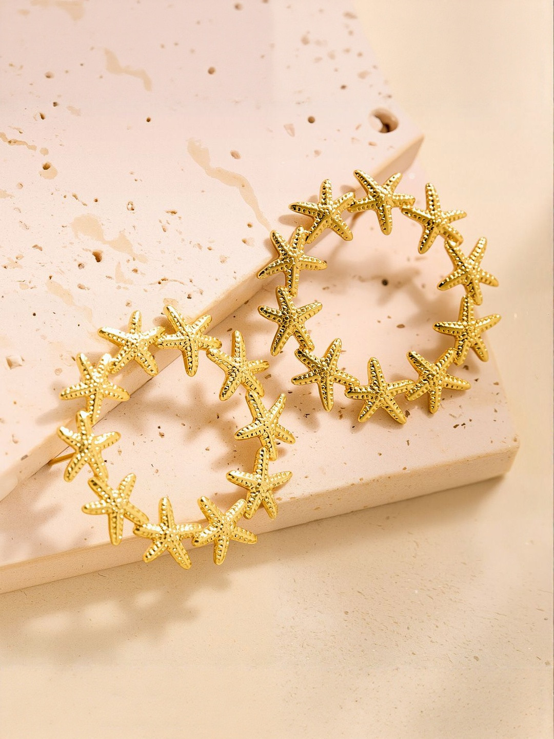 DressBerry Stainless Steel 18K Gold-Plated Star Shaped Anti Tarnish Hoop Earrings