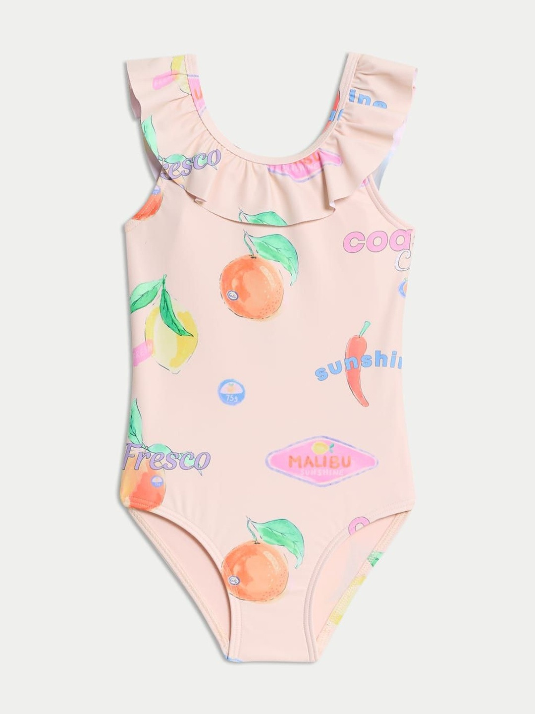 Marks & Spencer Girls Fruits Printed Round Neck Frilled Bodysuit