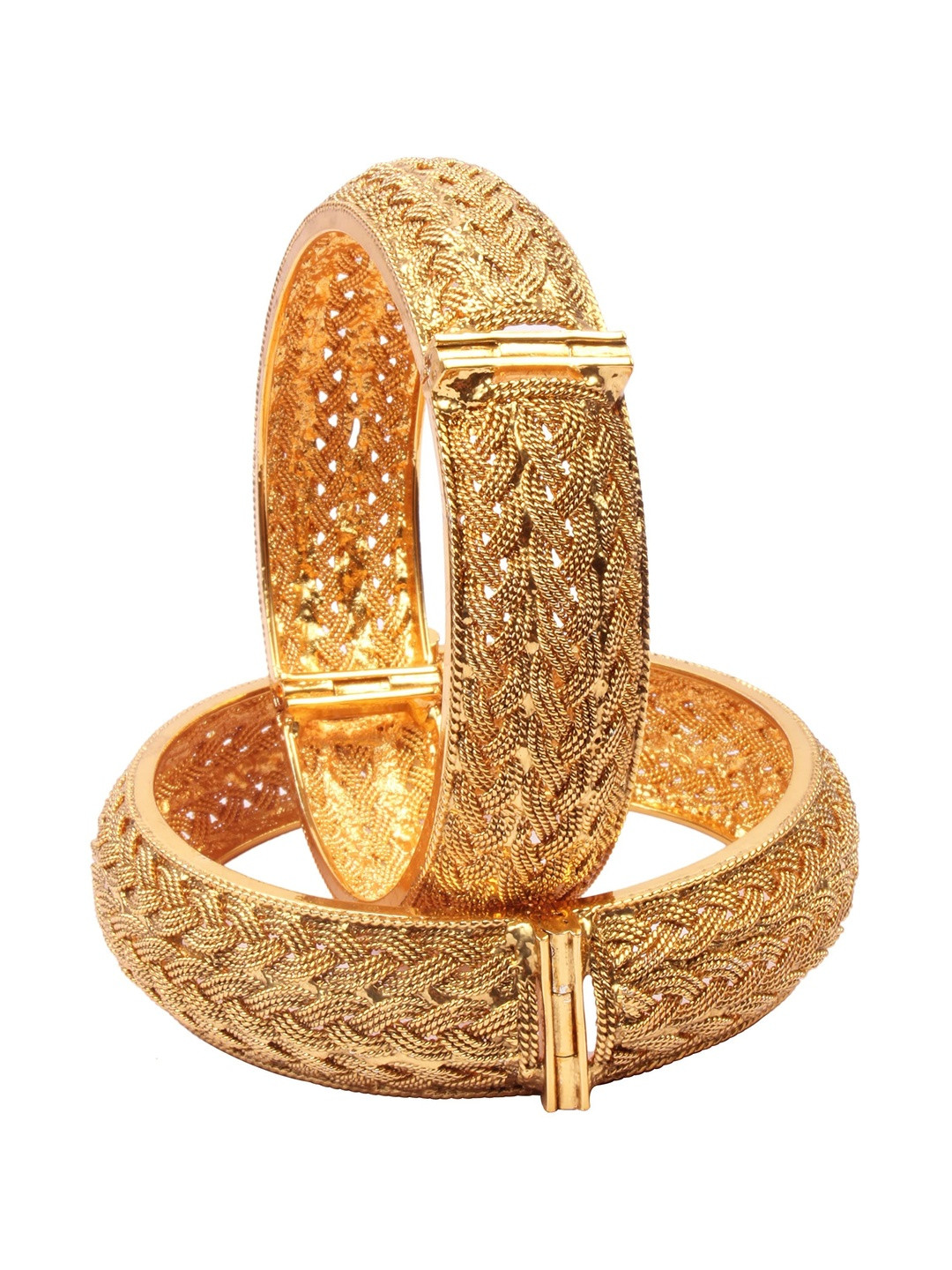 Shiv Jewels Set Of 2 Gold-Plated Polki Textured Bangles