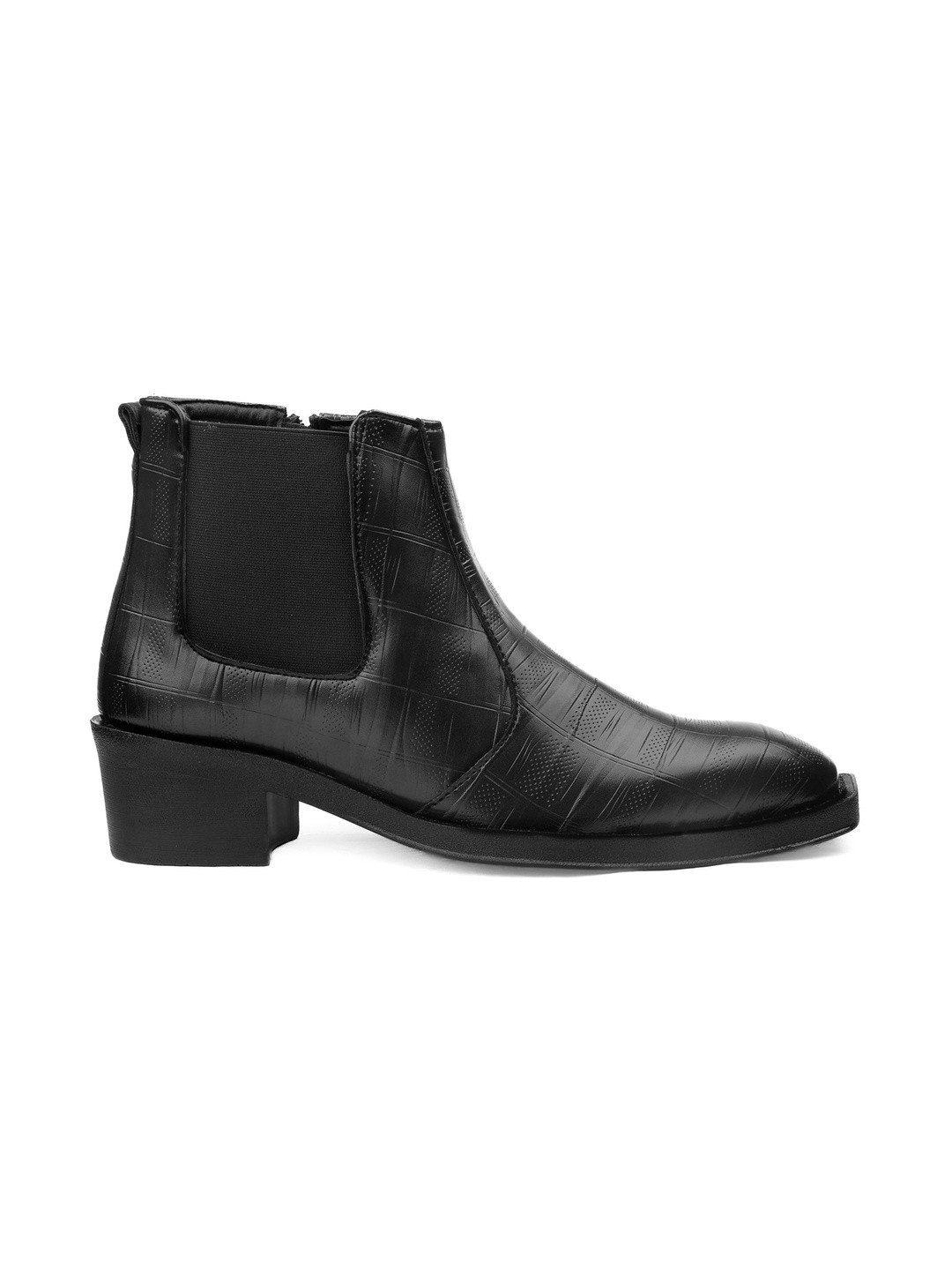Bxxy Men Textured Square Toe  Height Increasing Elevator Block Heel Chelsea Boots
