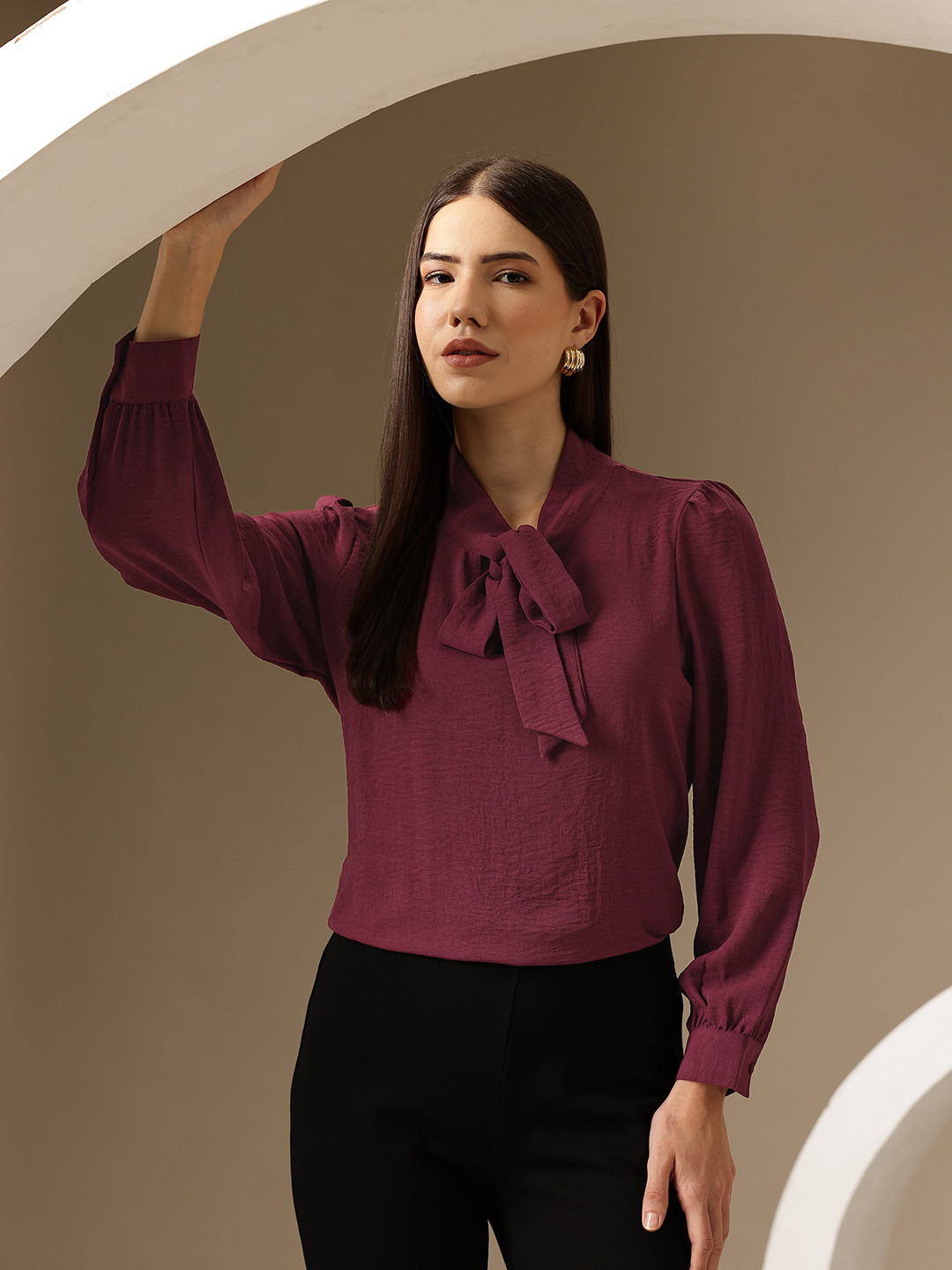 Chemistry Tie-Up Neck Shirt Style Top