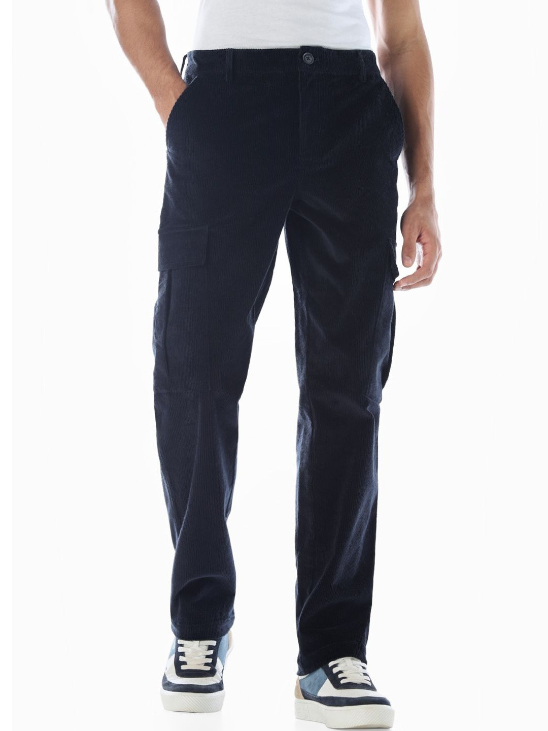 Jack & Jones Men Ribbed Relexed Fit Mid-Rise Corduroy Cargos