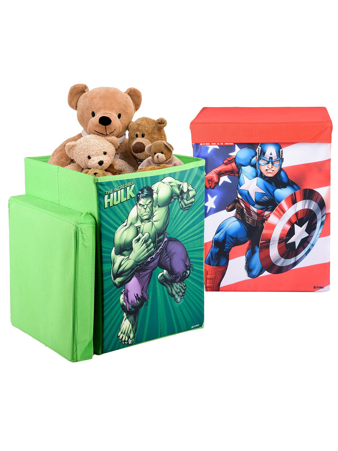 Kuber Industries Black & Green 2 Pcs Disney Printed Toy Storage Box with Lid & Handles