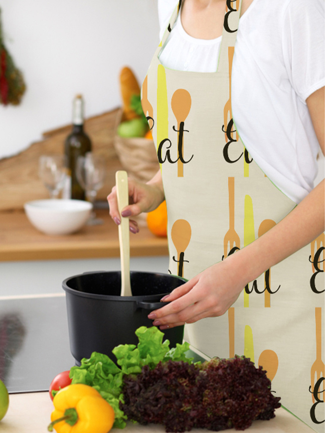 Attica Tracery Beige & Yellow Pure Cotton Printed Apron WithPocket