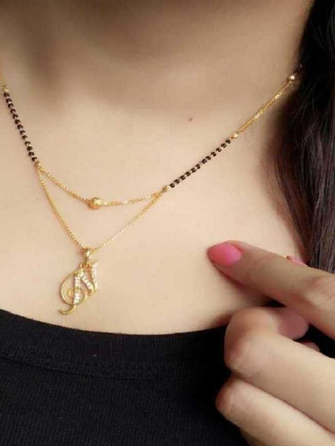 Laksh Enterprise Artificial Stones Studded & Beaded D Alphabet Mangalsutra