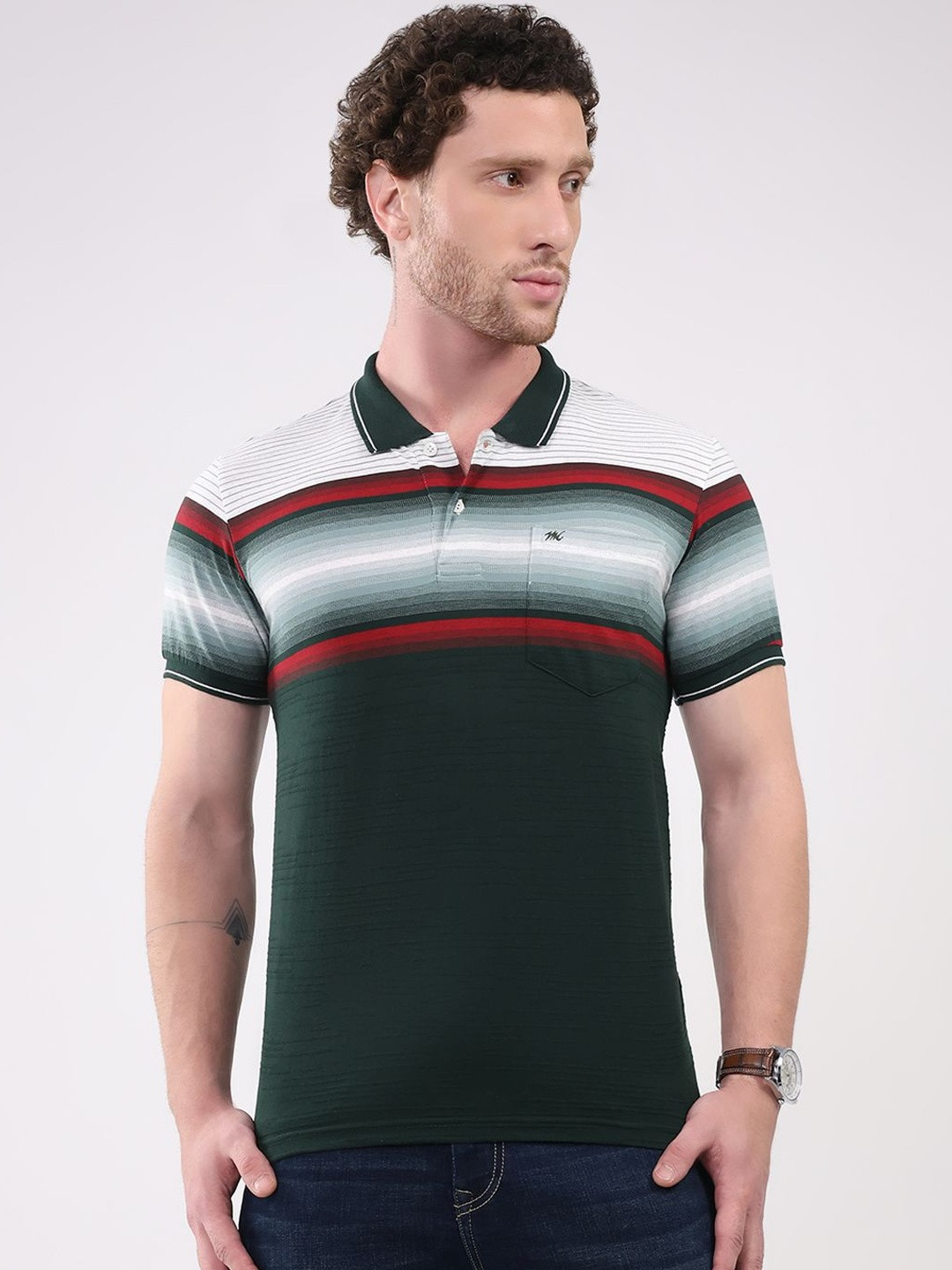 Monte Carlo Striped Polo Collar Pockets T-shirt
