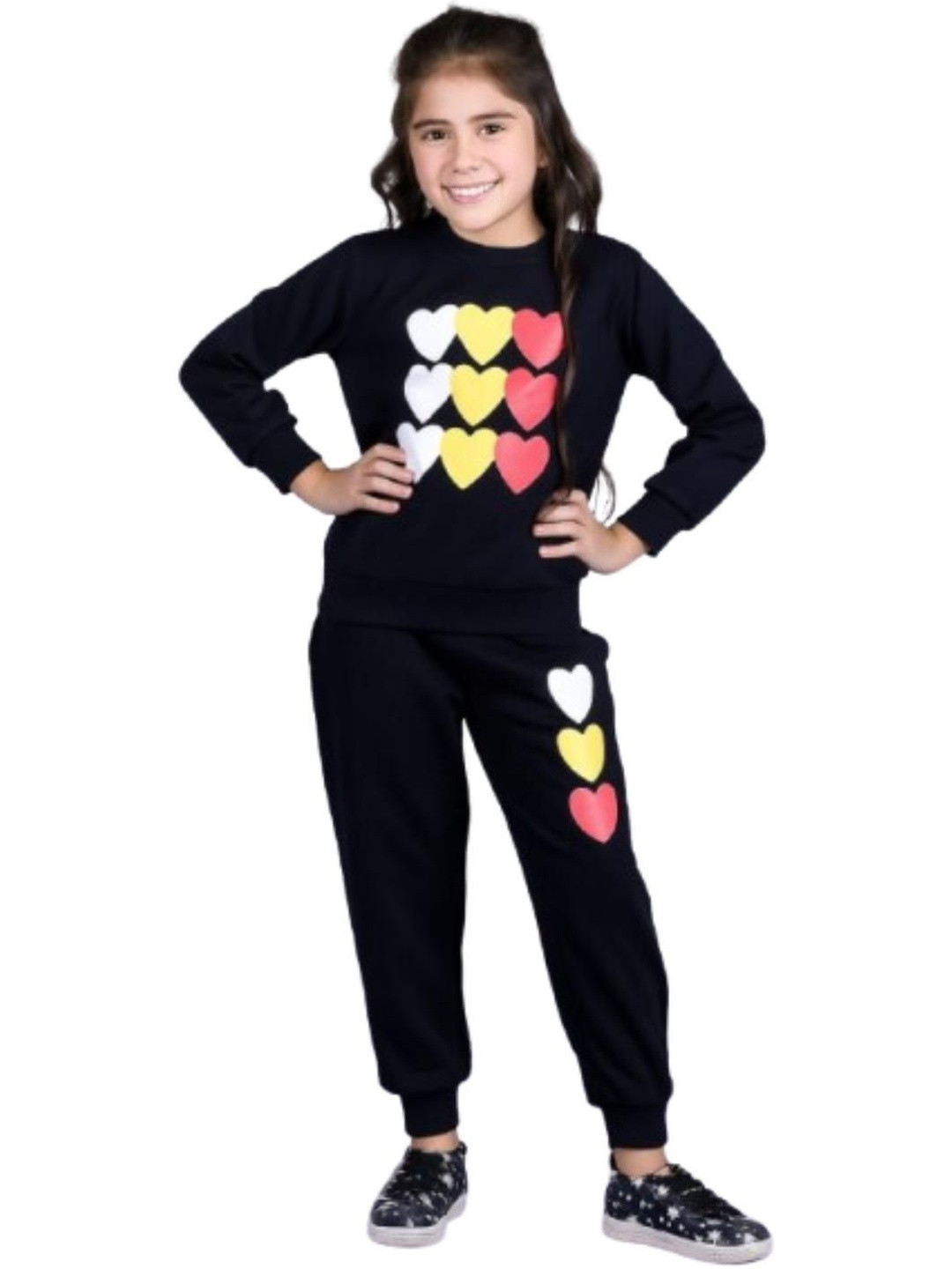 US TRENDZ Girls Printed Woolen Round Neck Loop Knit Sweatshirt & Joggers Tracksuit