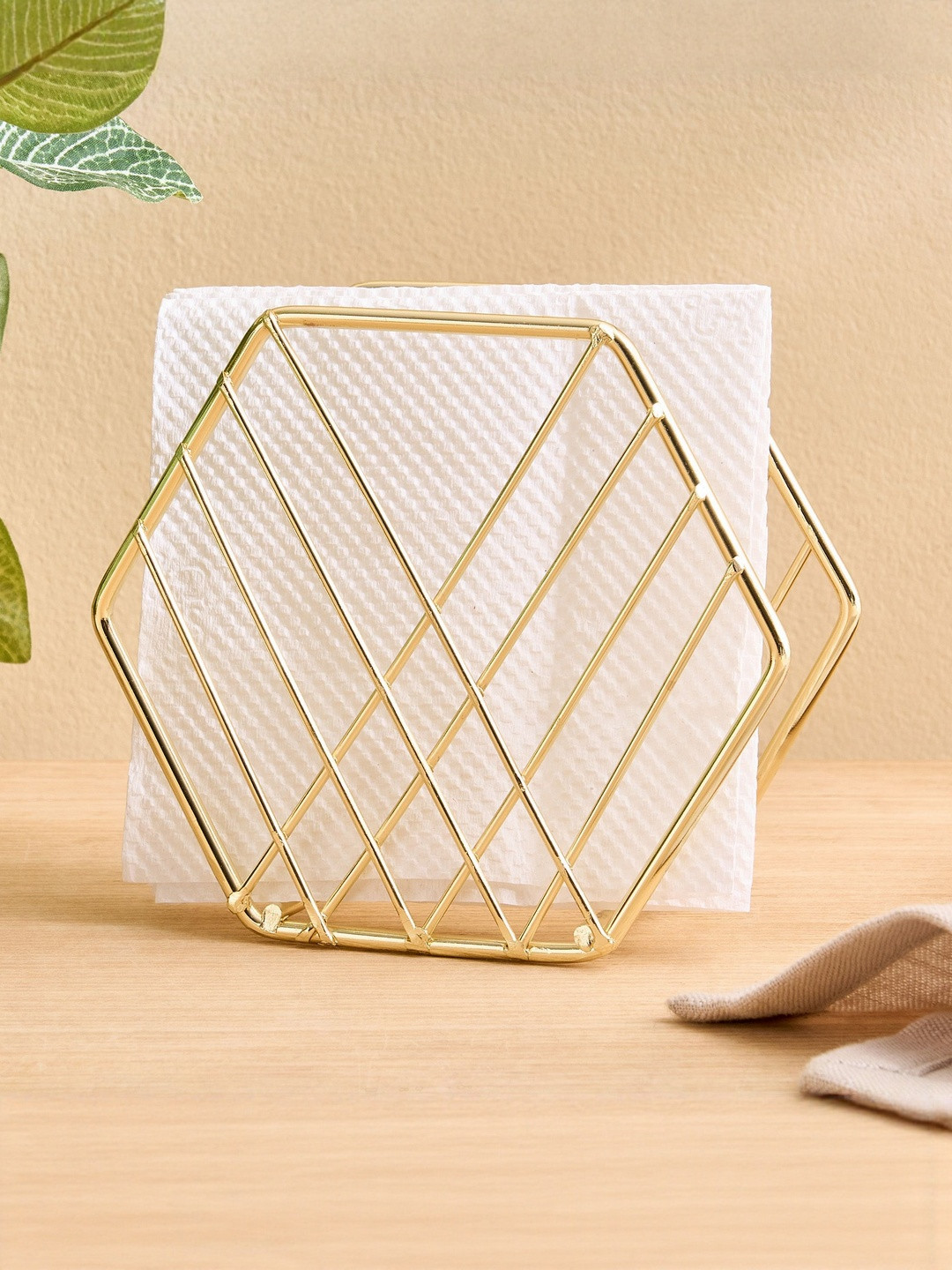Home Centre Orion Chromeware Ellora Gold-Toned Metal Tissue Holder