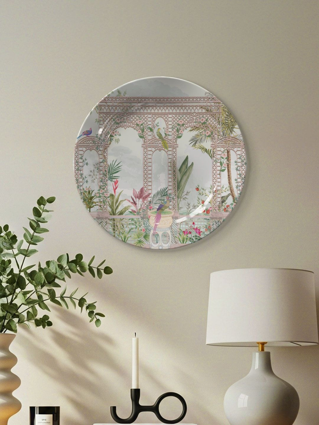 DESSINE ART White FrenchTrellis Garden Printed Ceramic Wall Paintings