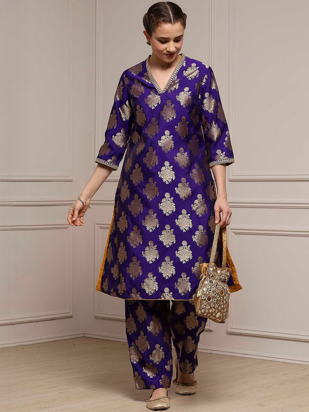 Biba Ethnic Motifs Woven Design Kurta With Trousers