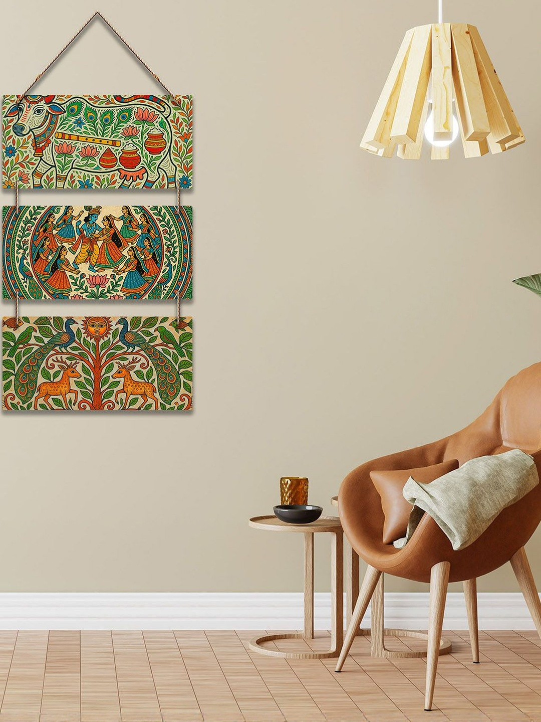 ArtVibes Green & Blue Modern Indian Art Wooden Wall Hanging