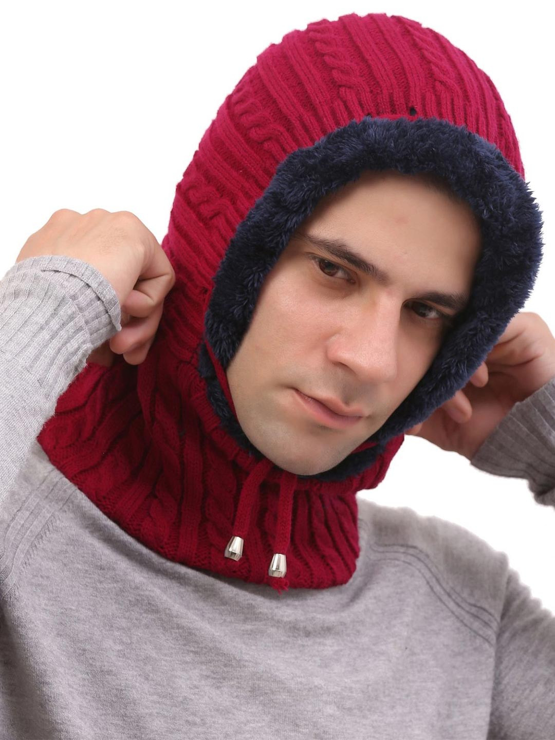 Moda Rapido Men Maroon Solid Wool Neck Joint Cap